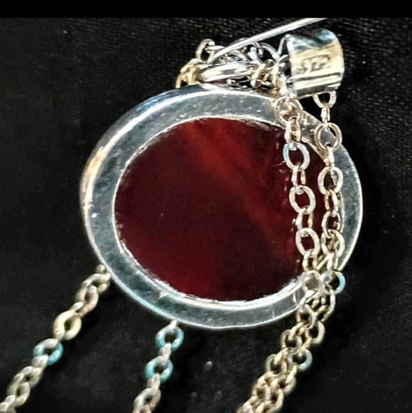 Vintage Silver Red Agate Etched Stone Middle Eastern Prayer Pendant 24" Chain - Picture 2 of 9